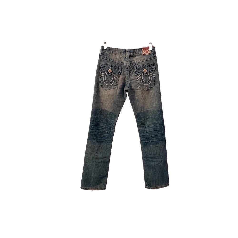 Vtg True Religion Y2K Low Rise Jeans Womens 27 Stretch Straight 2 Tone Denim